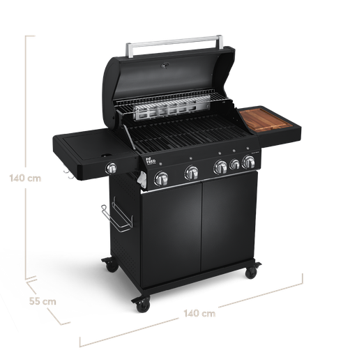 Burnhard Big FRED - 4-Burner Gas Grill Deluxe Black Edition - Series 3 with Stainless Steel Grate