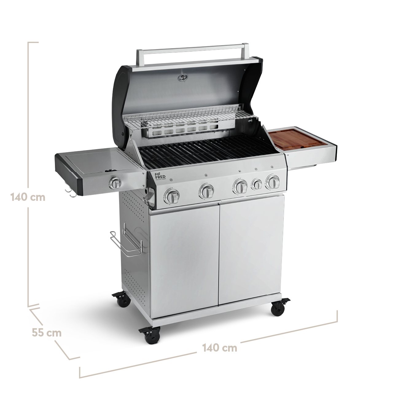 Burnhard Big FRED - 4-Burner Gas Grill Deluxe Stainless Steel - Series 3 With Stainless Steel Grate